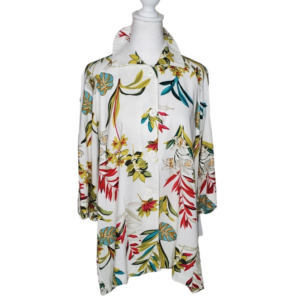 Anthropologie Boho Chic Linen Tunic with Botanical Pattern %100 linen